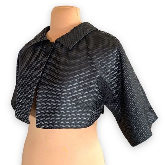 Vintage Tailored Black Metallic Textured Cropped Blazer Retro Button Jacket 4P - Picture 3 of 11